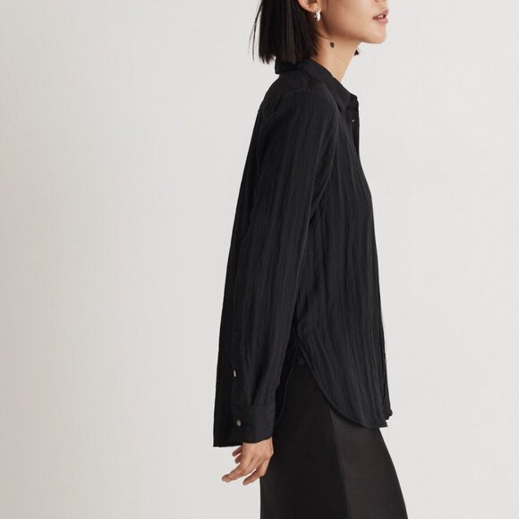 [NWT] Madewell Crinkled Button-Down Shirt in Black - Picture 2 of 5